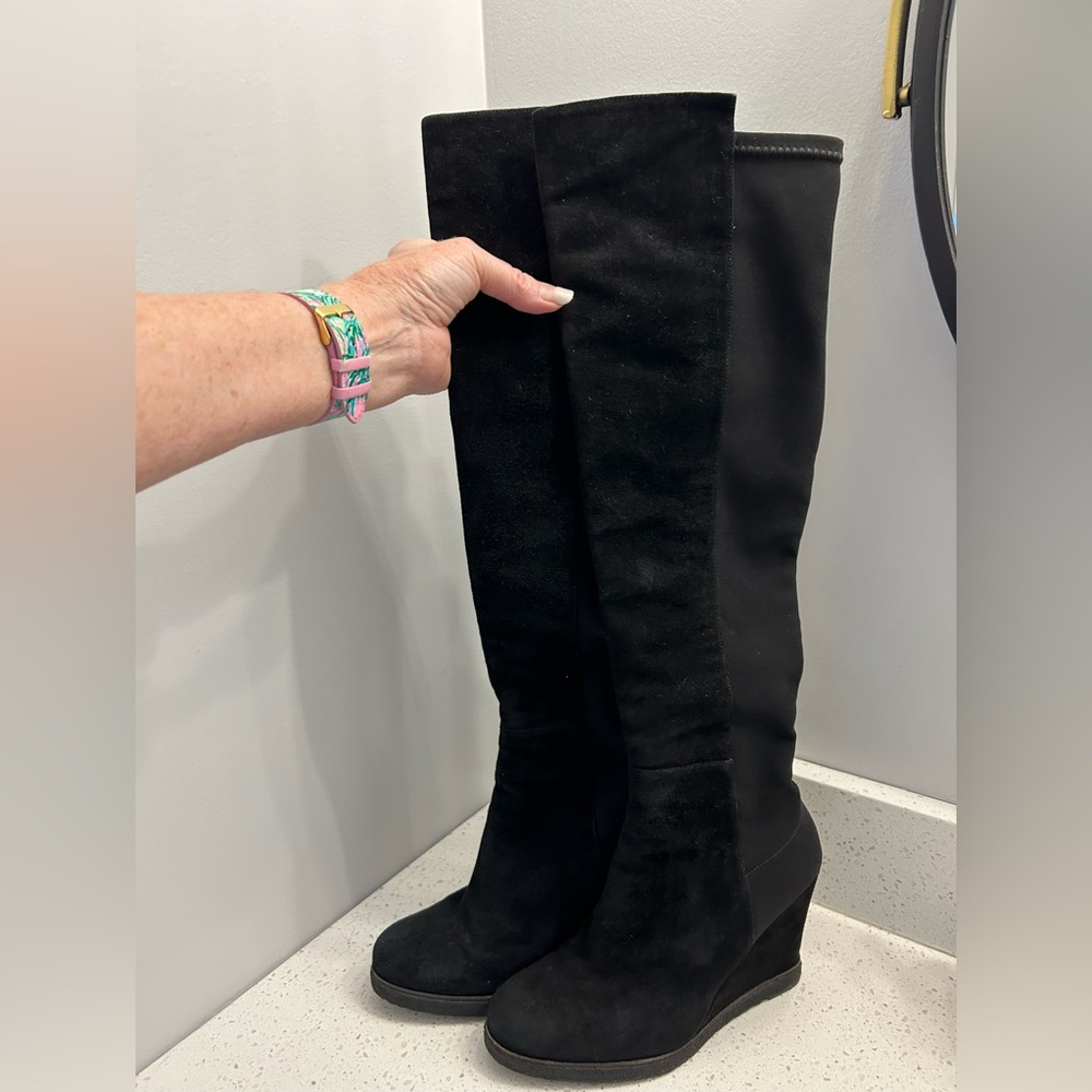 Stuart Weitzman Knee High Suede Leather Wedge Boots. Made in Spain. Size 5 1/2 M